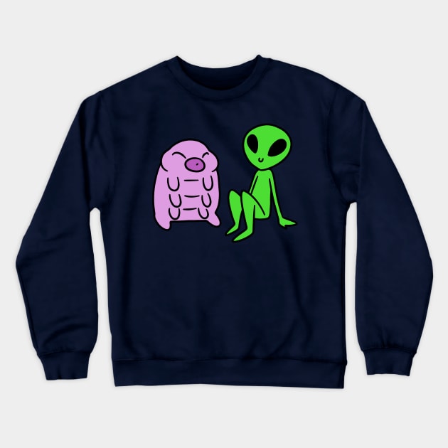 Alien and Waterbear Crewneck Sweatshirt by saradaboru